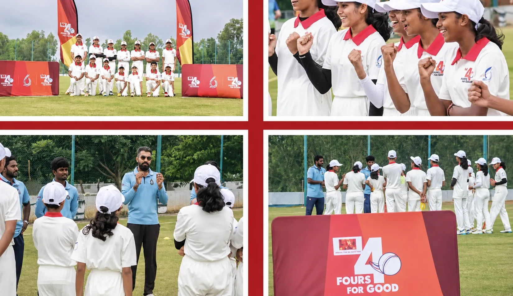 Fours for Good training day collage with young cricket players - Impulse Digital Marketing Case Study